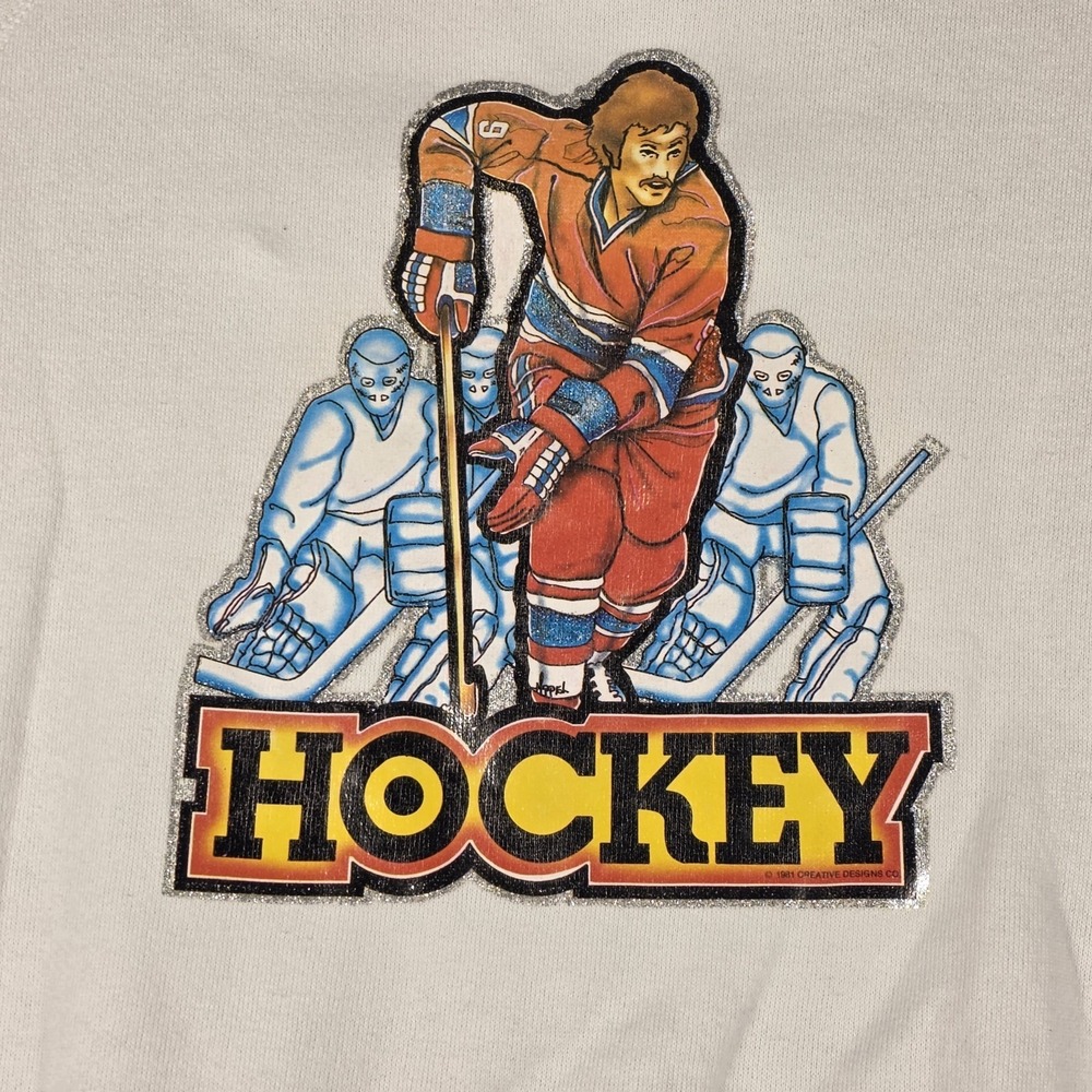 Vintage Lee Sturdy Sweats Men's XL Hockey Sweatshirt Glitter Graphic White USA